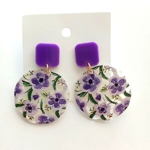 Fashion Jewelry Purple Flower Dangle Earrings
